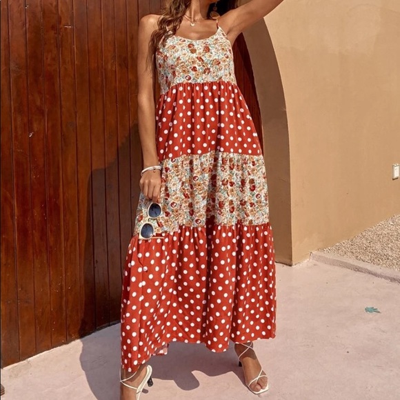 Boho floral and polka dot cami maxi dress - Picture 4 of 7